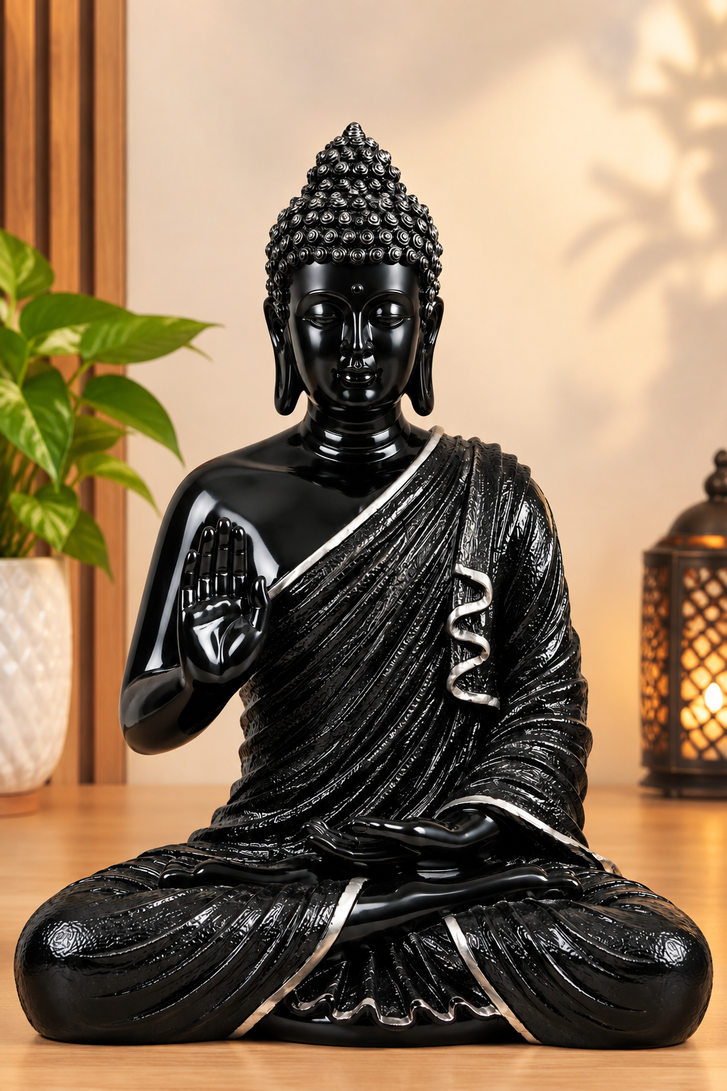 Buddha 15″-Black & Silver
