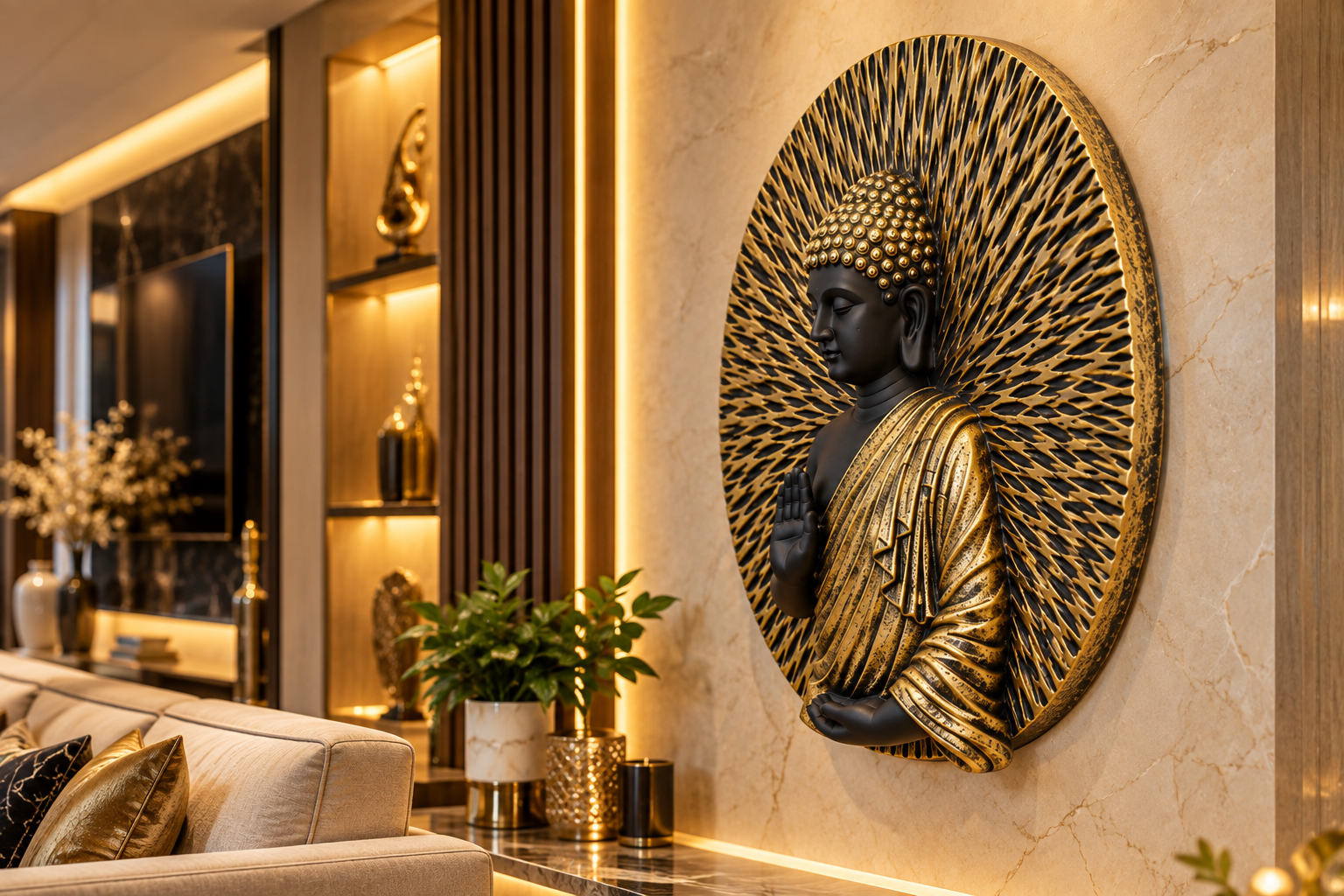Buddha Wall Art-24 Inches (Black & Gold)